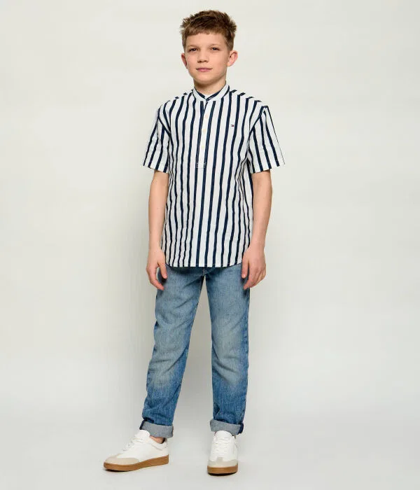 Детская рубашка из льна с коротким рукавом Tommy Hilfiger, Blu Marino — фото 2