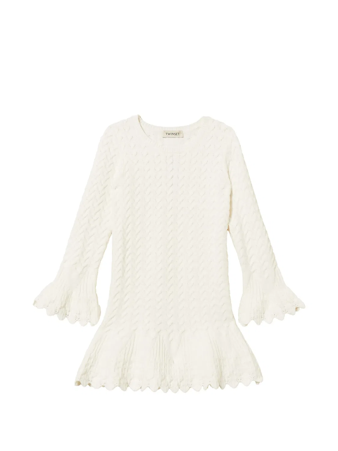 Платье фактурной вязки с оборками Twinset Kids, нейтральные цвета