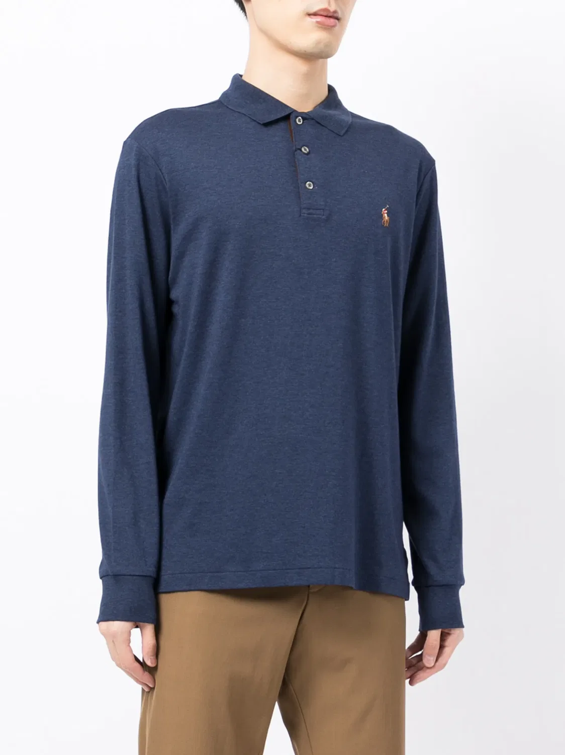 Поло с длинным рукавом с вышитым логотипом Polo Ralph Lauren, синий — фото 3