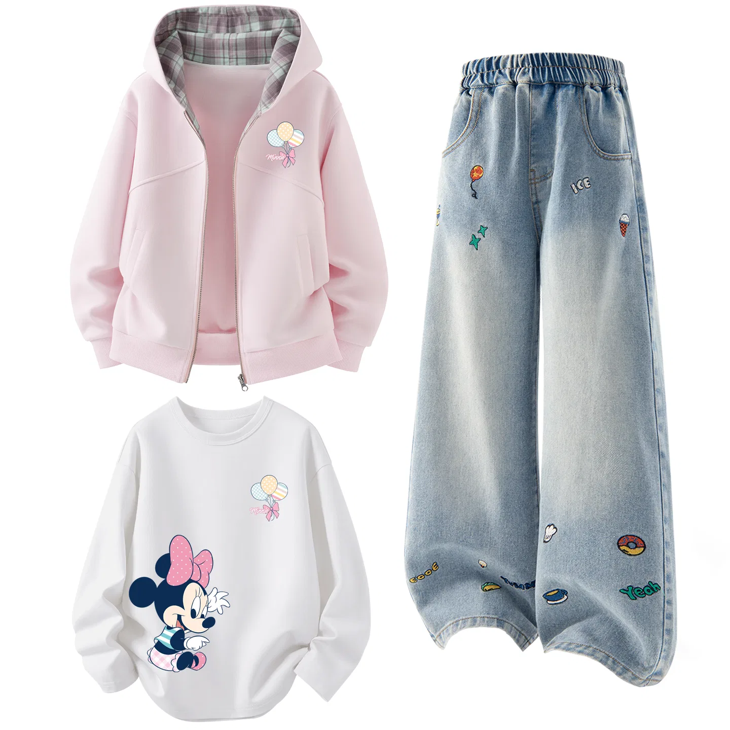 Детский спортивный комплект с капюшоном Disney, White Heather Gray+Solid Color Denim Blue+Disney Fun Camp Black — фото 3