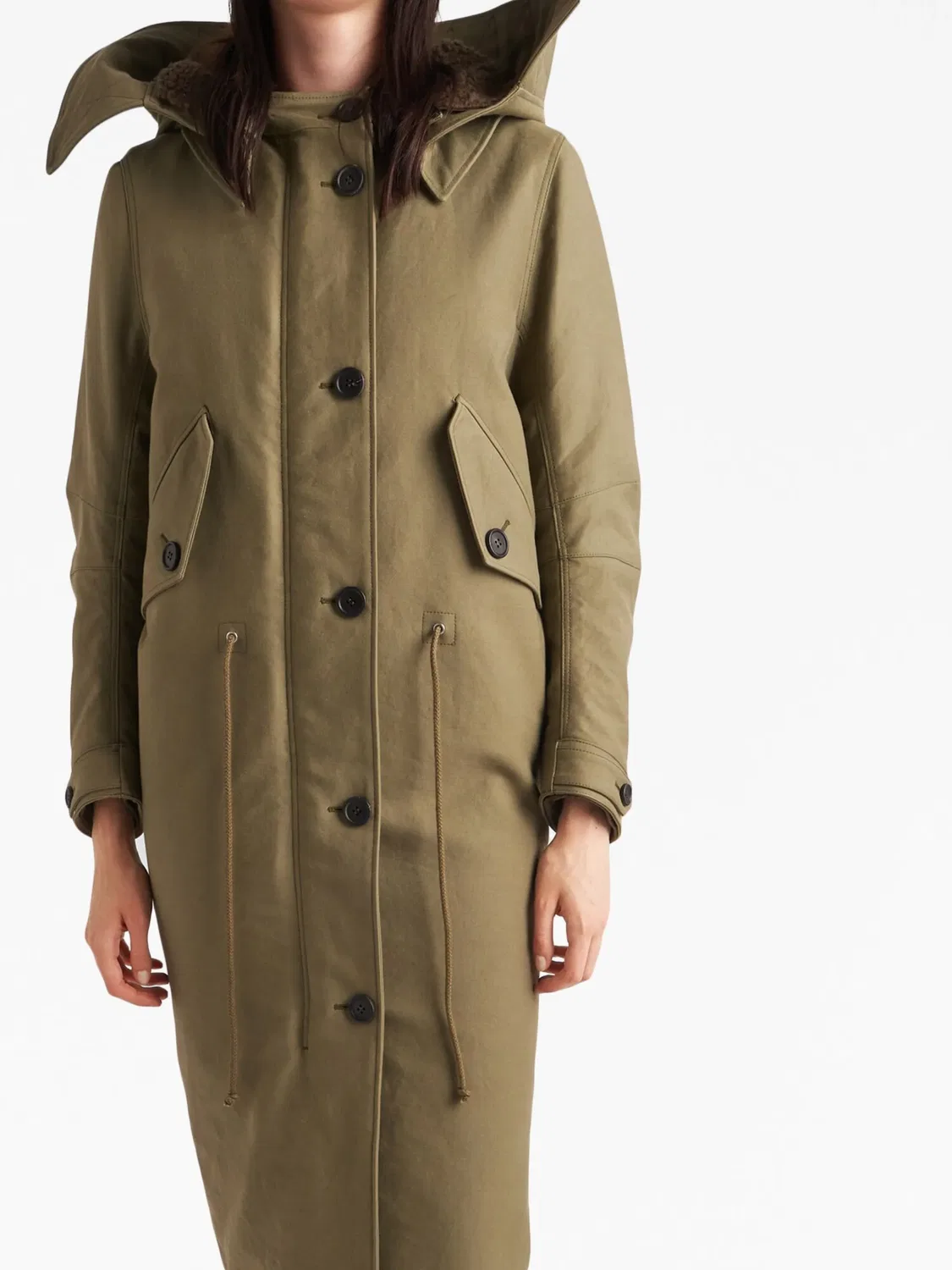 Prada Пальто из сатина оливкового цвета — фото 3