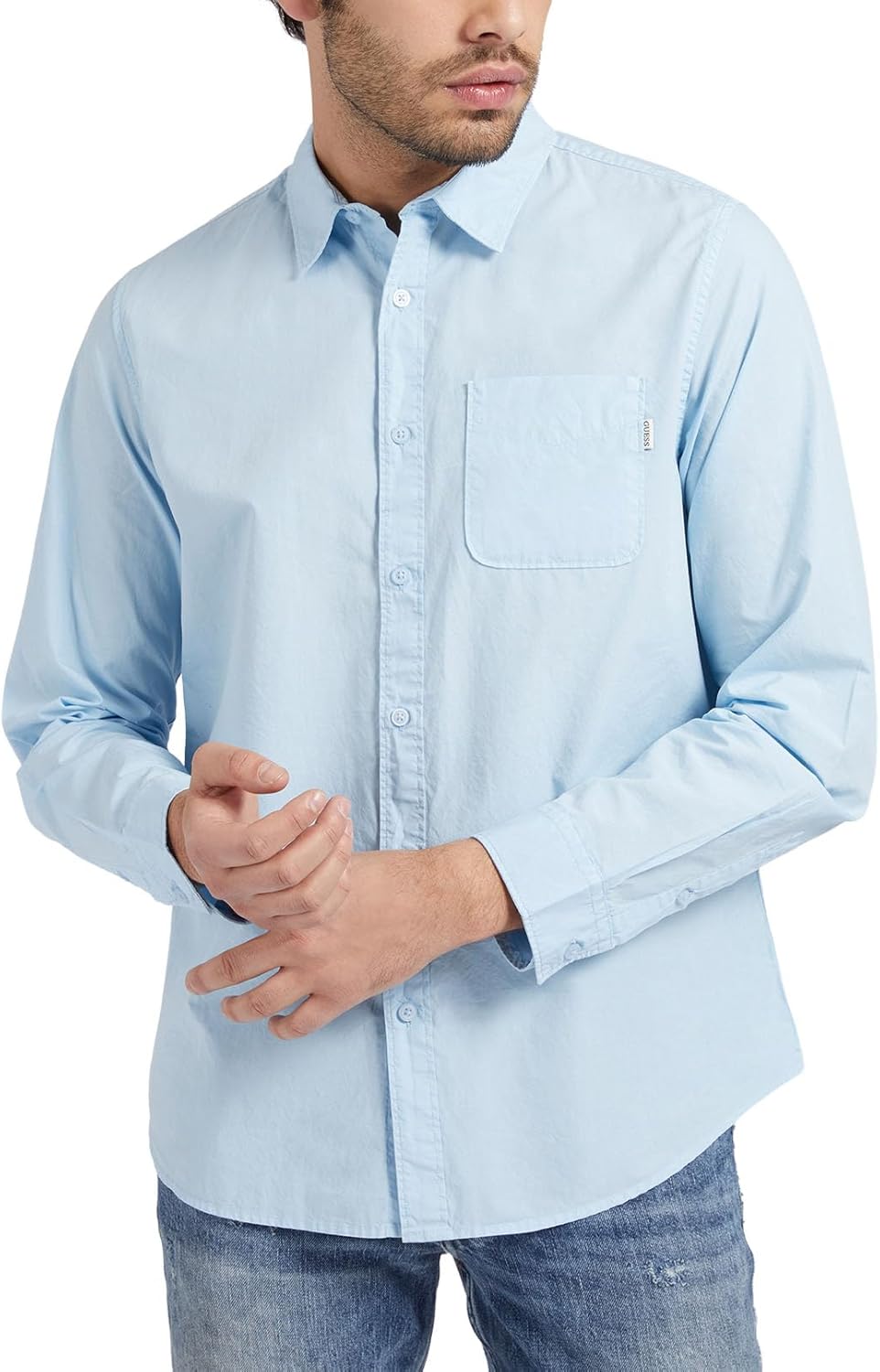 

Мужская рубашка GUESS Eco с длинным рукавом и принтом заката, Airway Blue