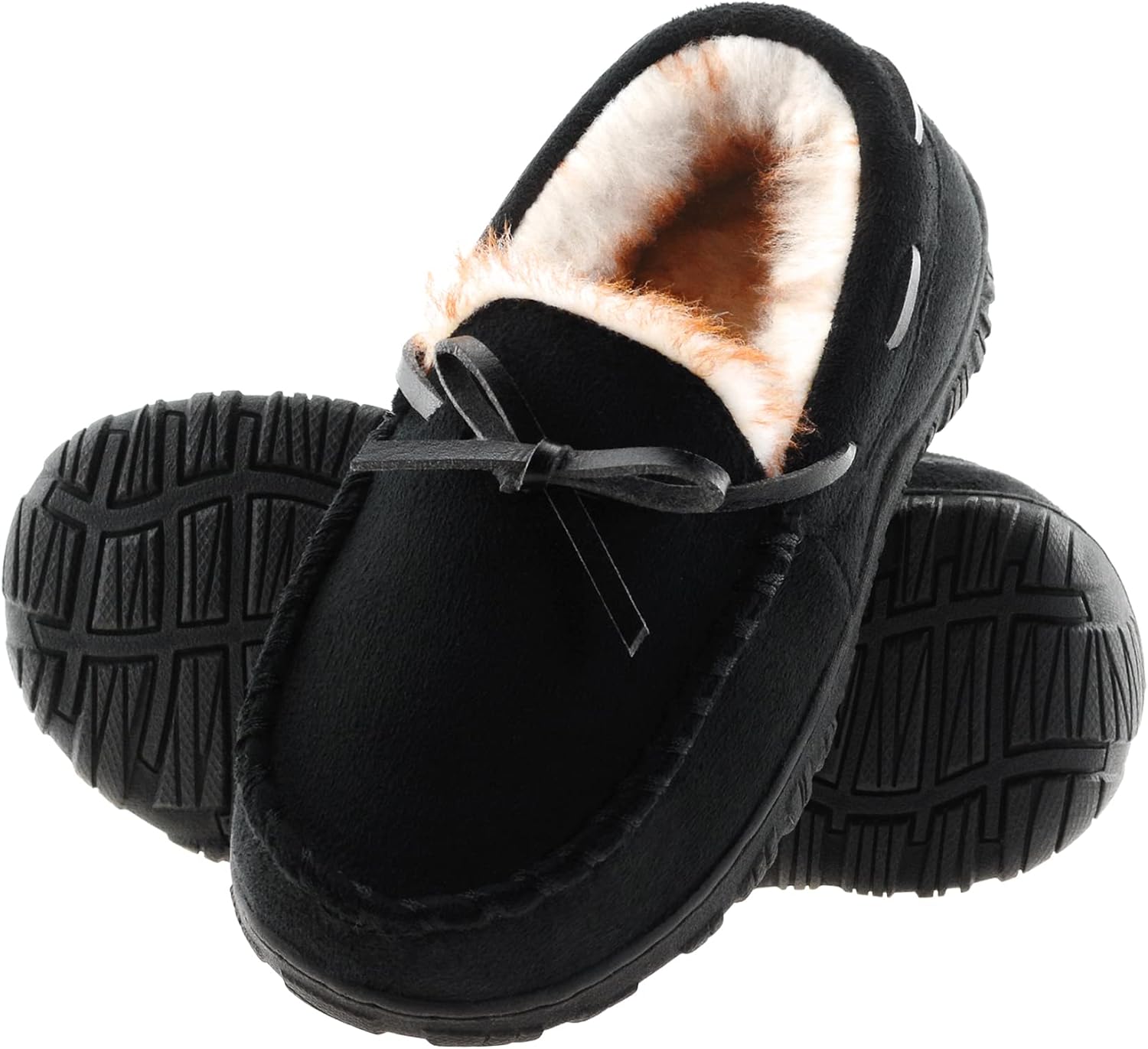 

Мокасины для мальчиков, домашние тапочки с эффектом памяти, нескользящей резиновой подошвой для дома и улицы Flyfuppy, черный