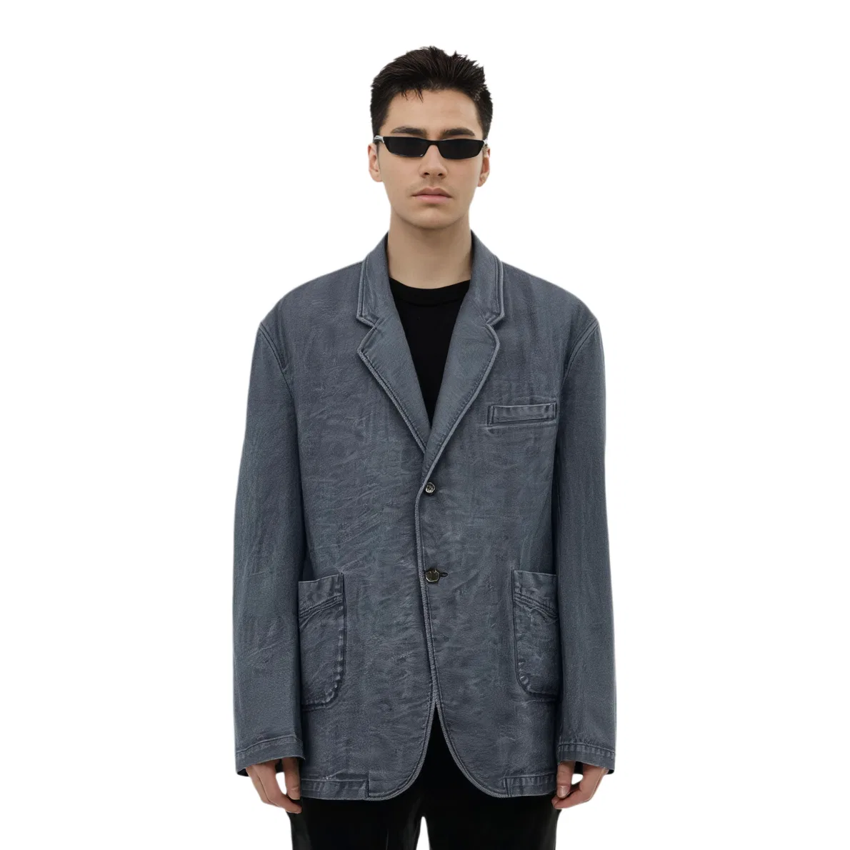 Мужской деловой костюм из льна Washed Blue ZARA — фото 4