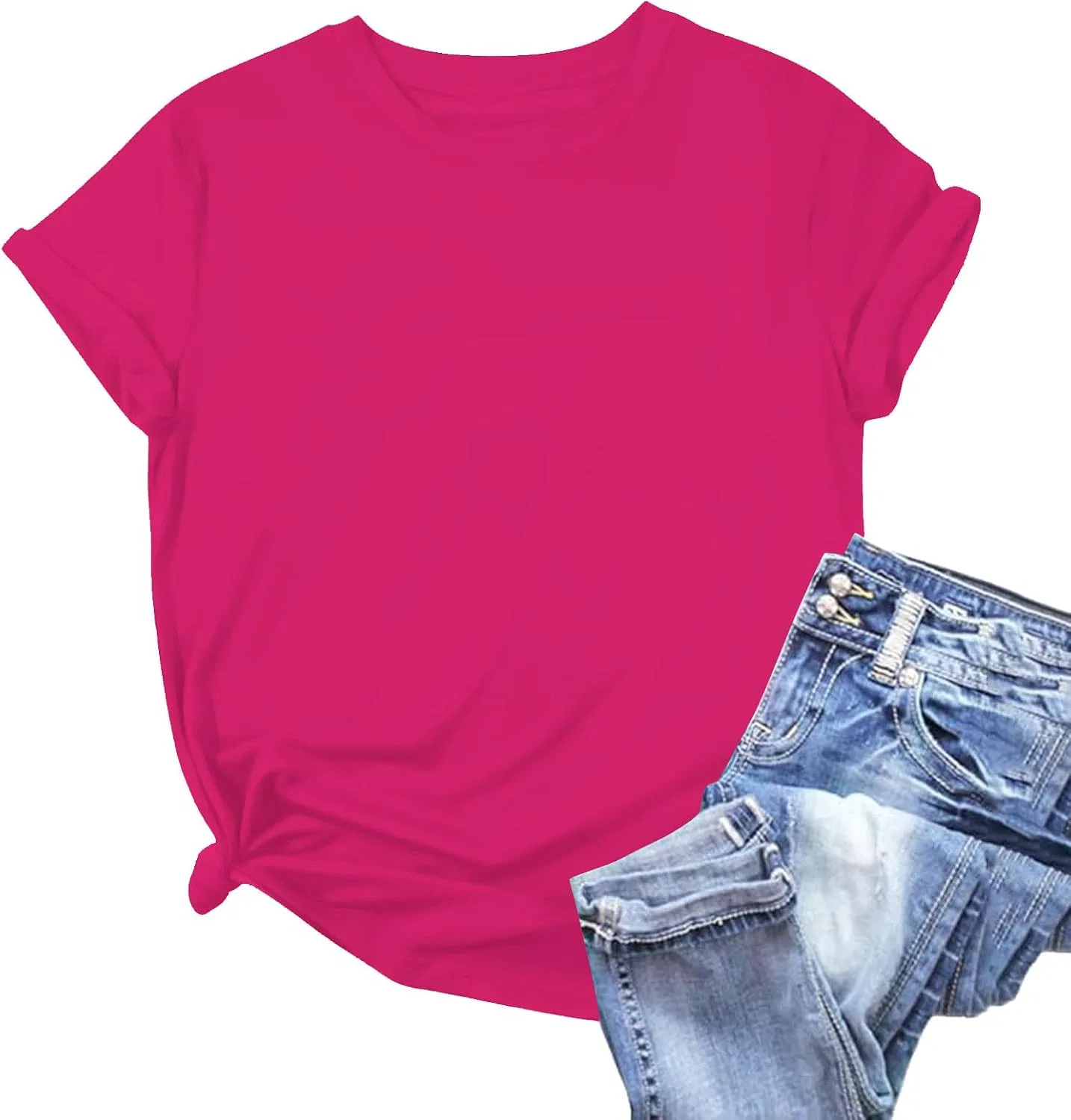 Женская футболка с круглым вырезом свободного кроя, Hot Pink — фото 2