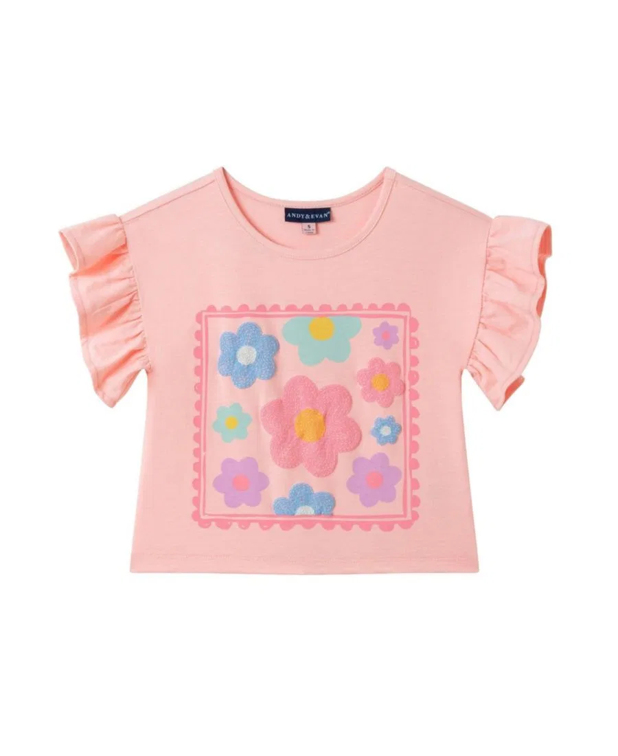 Футболка с рюшами и цветочным принтом, модель Floral Patch Graphic Andy & Evan, Pink