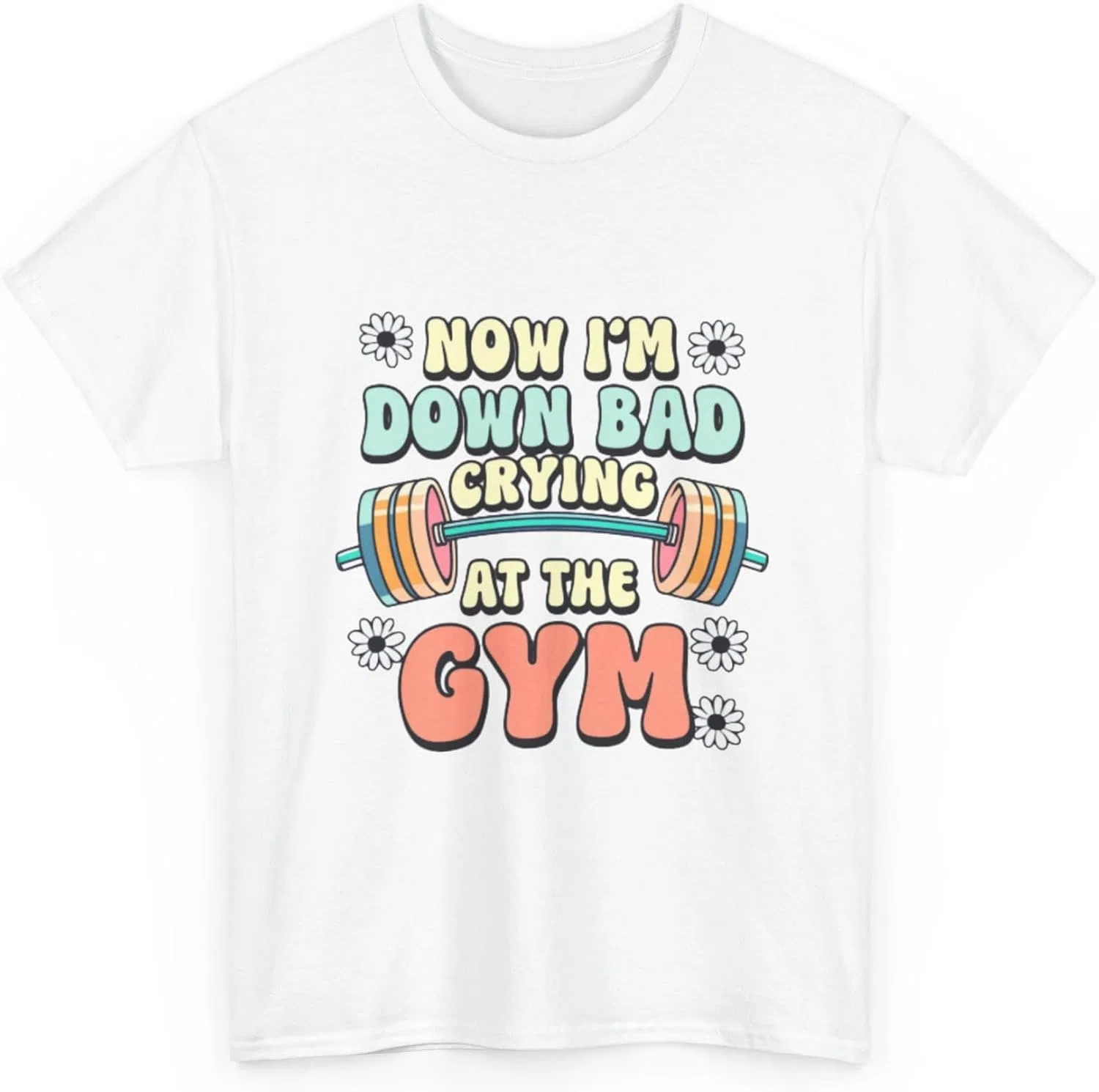 Мужская футболка с принтом Now I'm Down Bad Crying at the Gym, White — фото 3