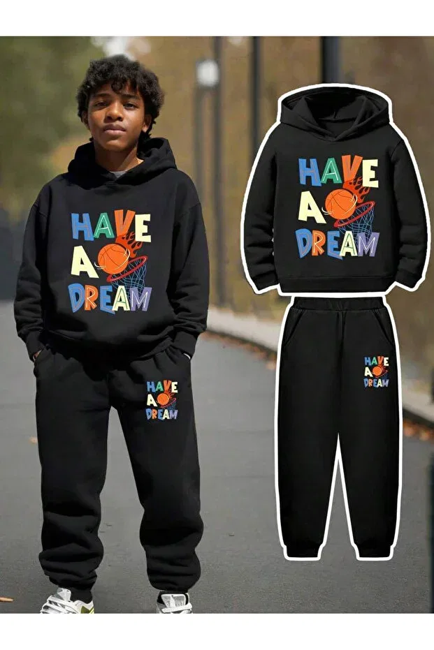 Детский комплект из толстовки и штанов для девочек с принтом Have a dream Svart Wear, Black