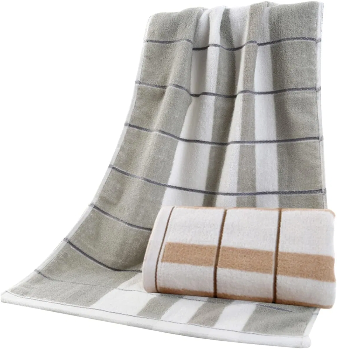 Полотенце для лица из хлопка, Cabilock, 2 шт, 90x40 см, Light Yellow and Light Grey