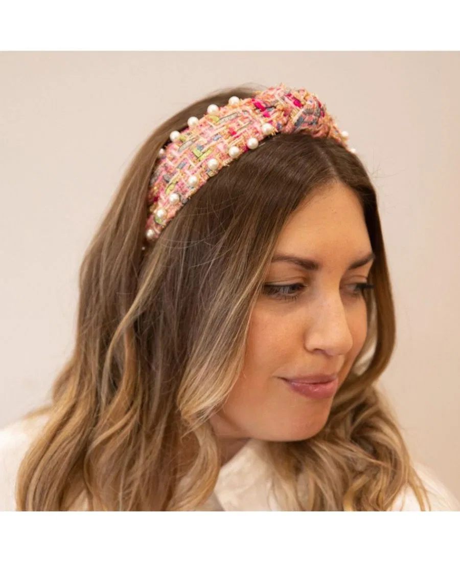 Женская жемчужная повязка на голову It Girl - розовая Headbands Of Hope — фото 3