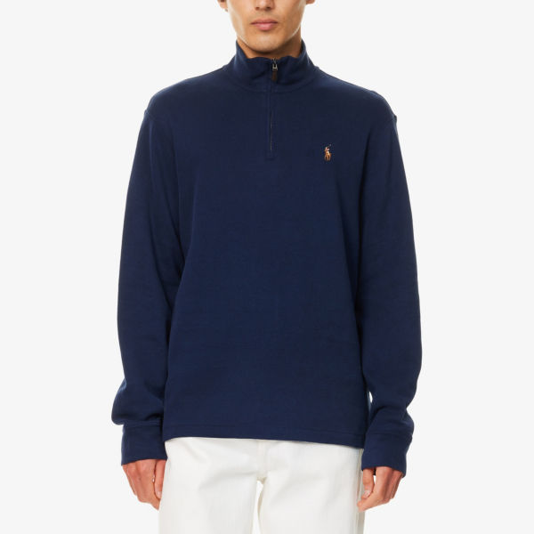 Свитшот Polo Ralph Lauren из хлопкового джерси с вышитым логотипом с воротником на молнии, синий — фото 3