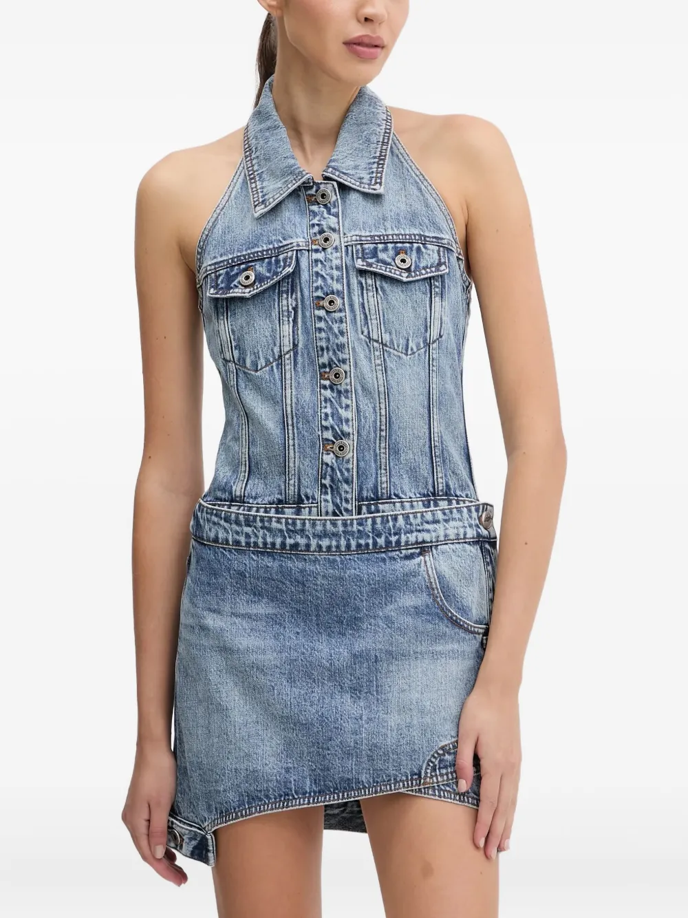 

Мини-платье на бретелях вокруг шеи с пуговицами Miss Sixty, синий