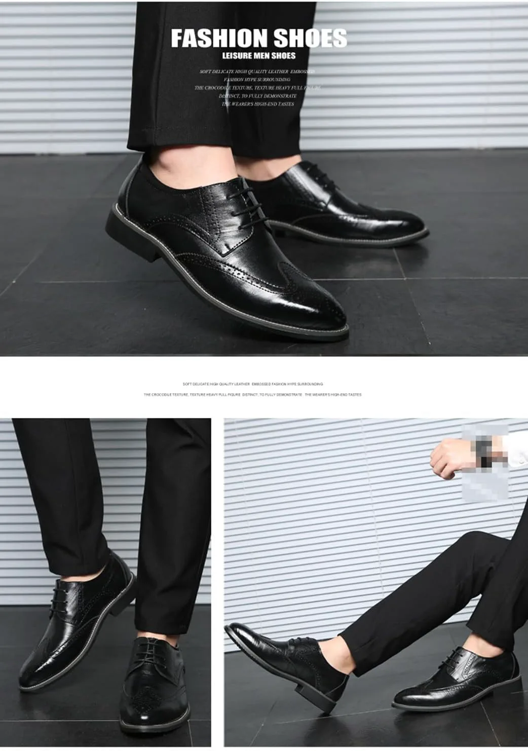 

Мужские модные броги Классические туфли для официальных мероприятий Формальные деловые туфли Современные дерби Туфли с шнуровкой Оксфорды для мужчин KYOESCAI, черный