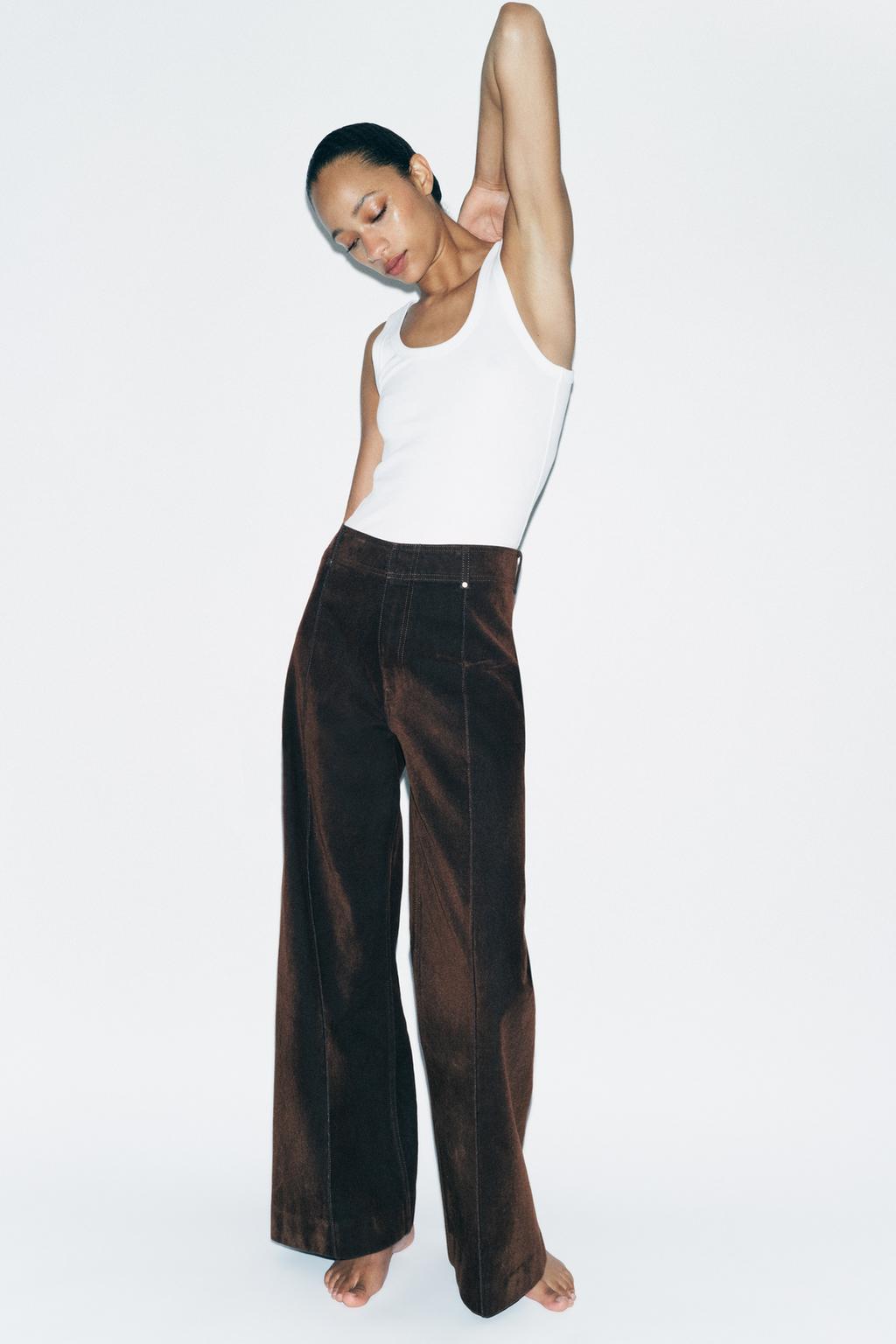 

Широкие флокированные джинсы с высокой талией ZARA, коричневый