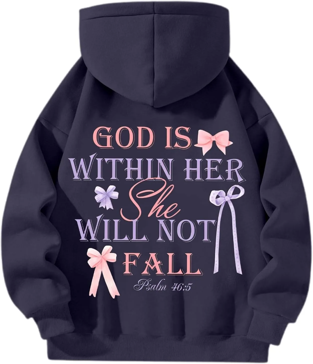 Толстовка с капюшоном Christian для женщин Half Zip с библейским стихом "God is Within Her She Will Not Fall" Generic, темно-синий — фото 3