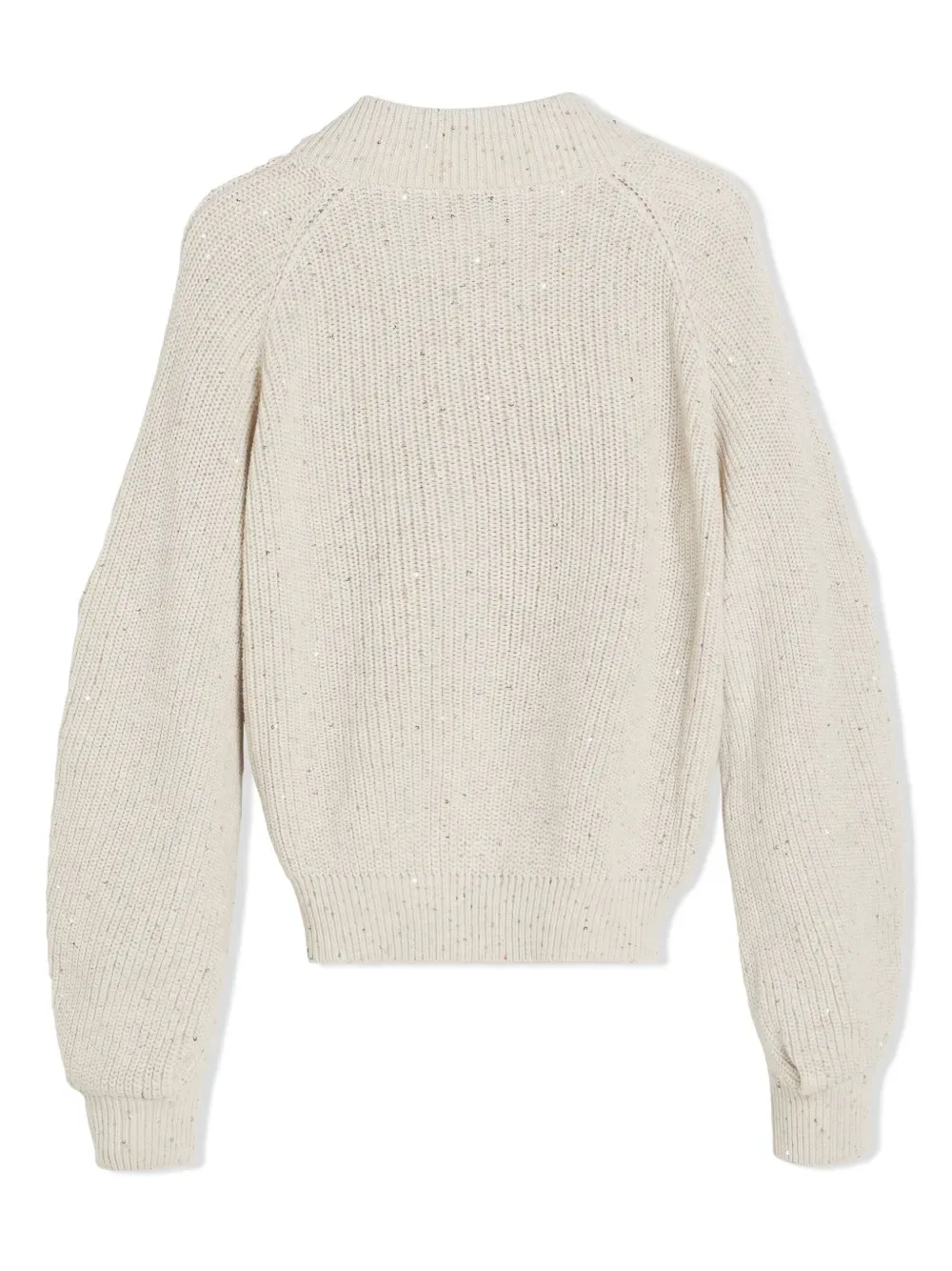 Кардиган в рубчик с эффектом металлик Brunello Cucinelli Kids, бежевый — фото 2