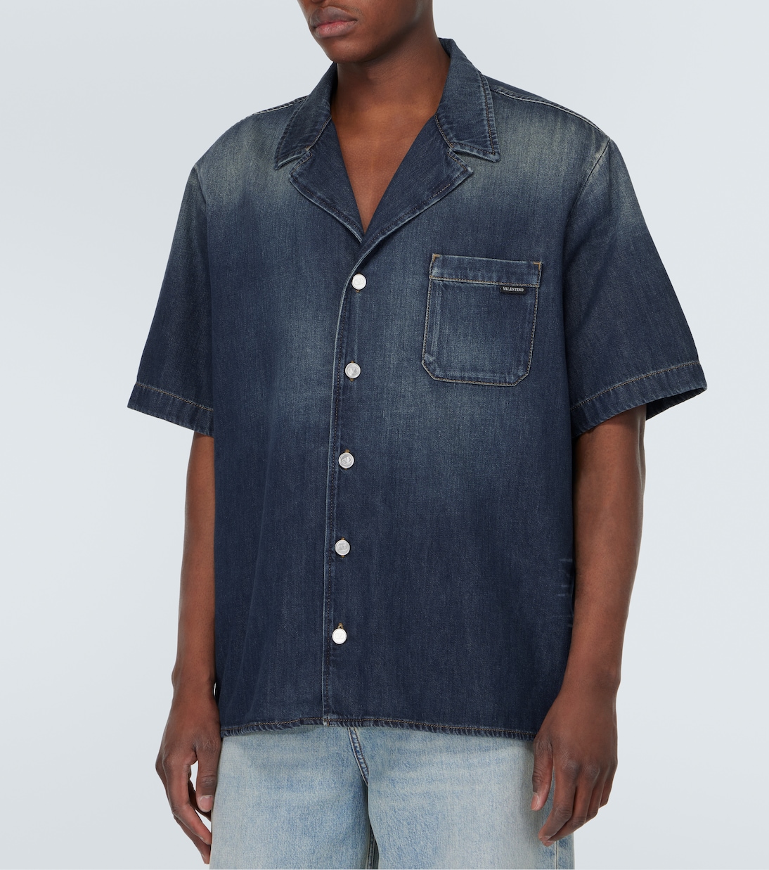 Рубашка для боулинга из шамбре Valentino, Denim Scuro — фото 3