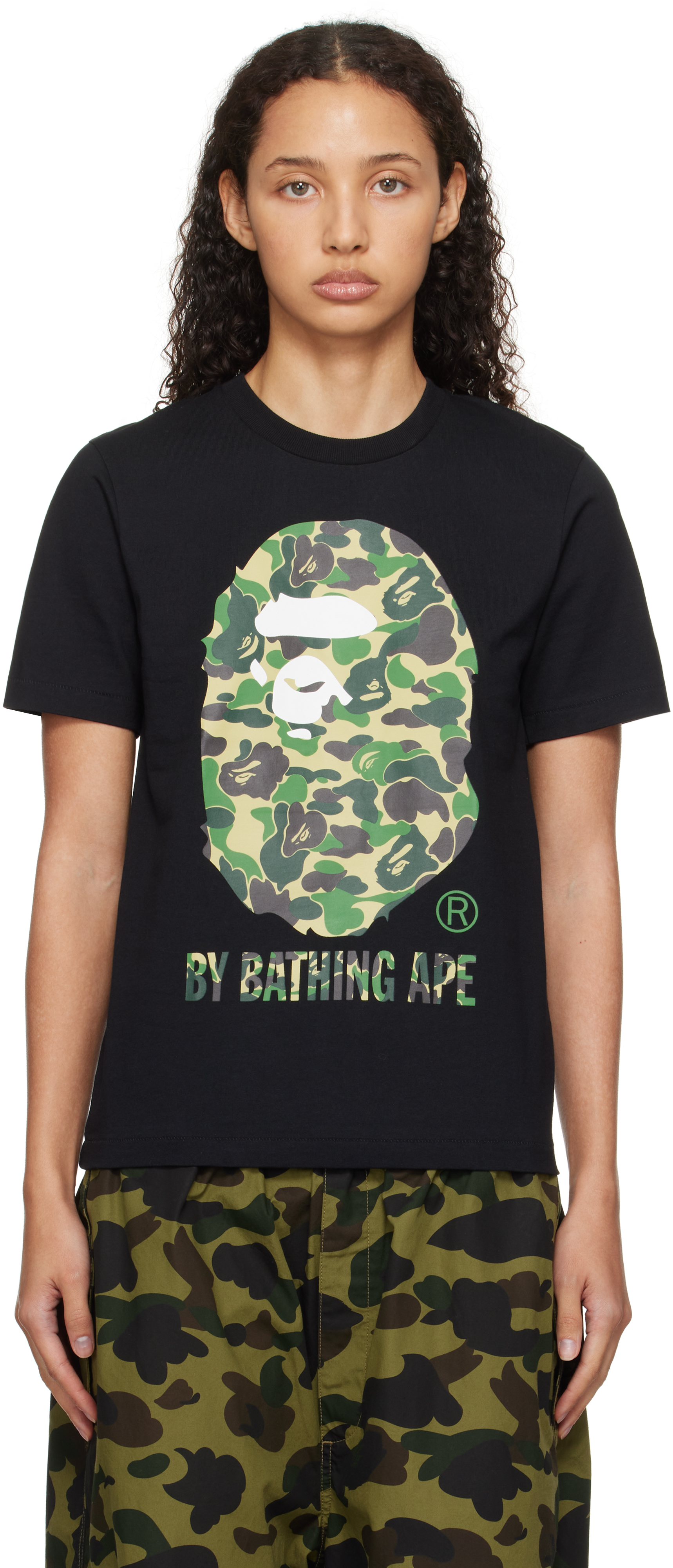 

Черная футболка ABC Camo BAPE, Black x green