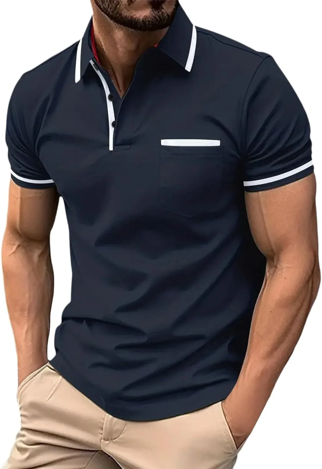 Мужская поло с коротким рукавом Slim Fit, V-образный вырез и карманом