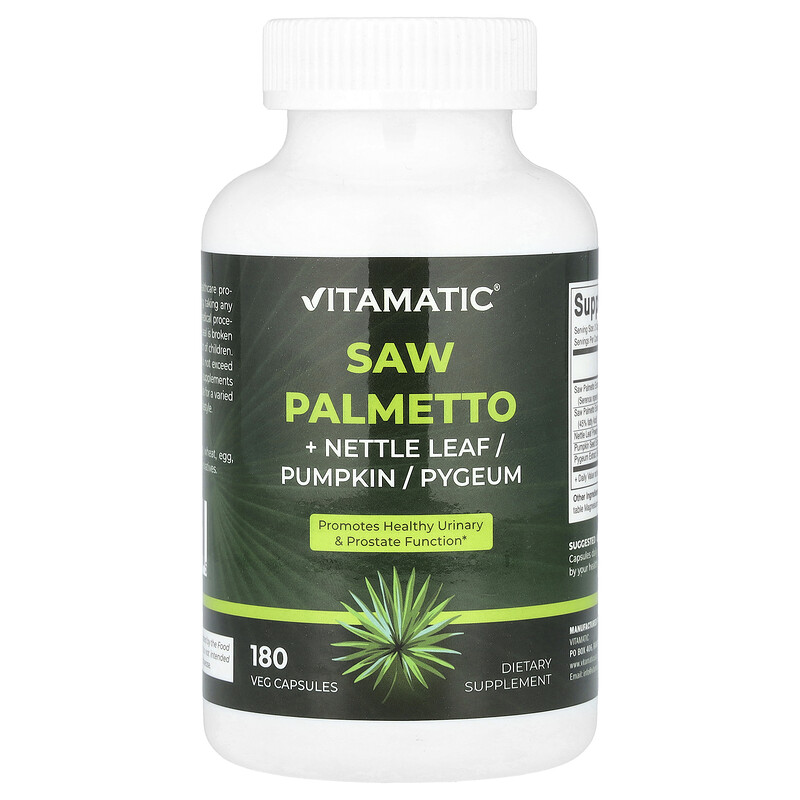 

Vitamatic, Пальма сереноа + листья крапивы / тыква / пигеум, 180 растительных капсул