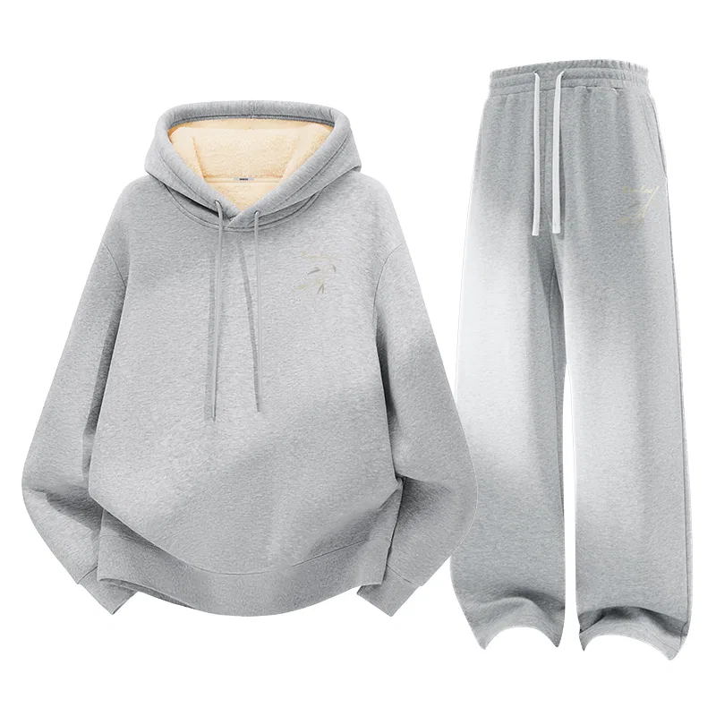 Детский комплект свитшотов с капюшоном MINISO, Heather Gray (B Bamboo Shadow Breeze Chest Logo)+Heather Gray (B Bamboo Shadow Breeze Pants Logo)