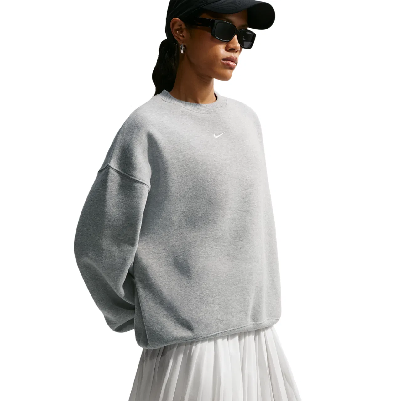 Женский свитшот оверсайз Studio Fleece Oversized Crew Nike, Dark Grey Heather/Sail — фото 3