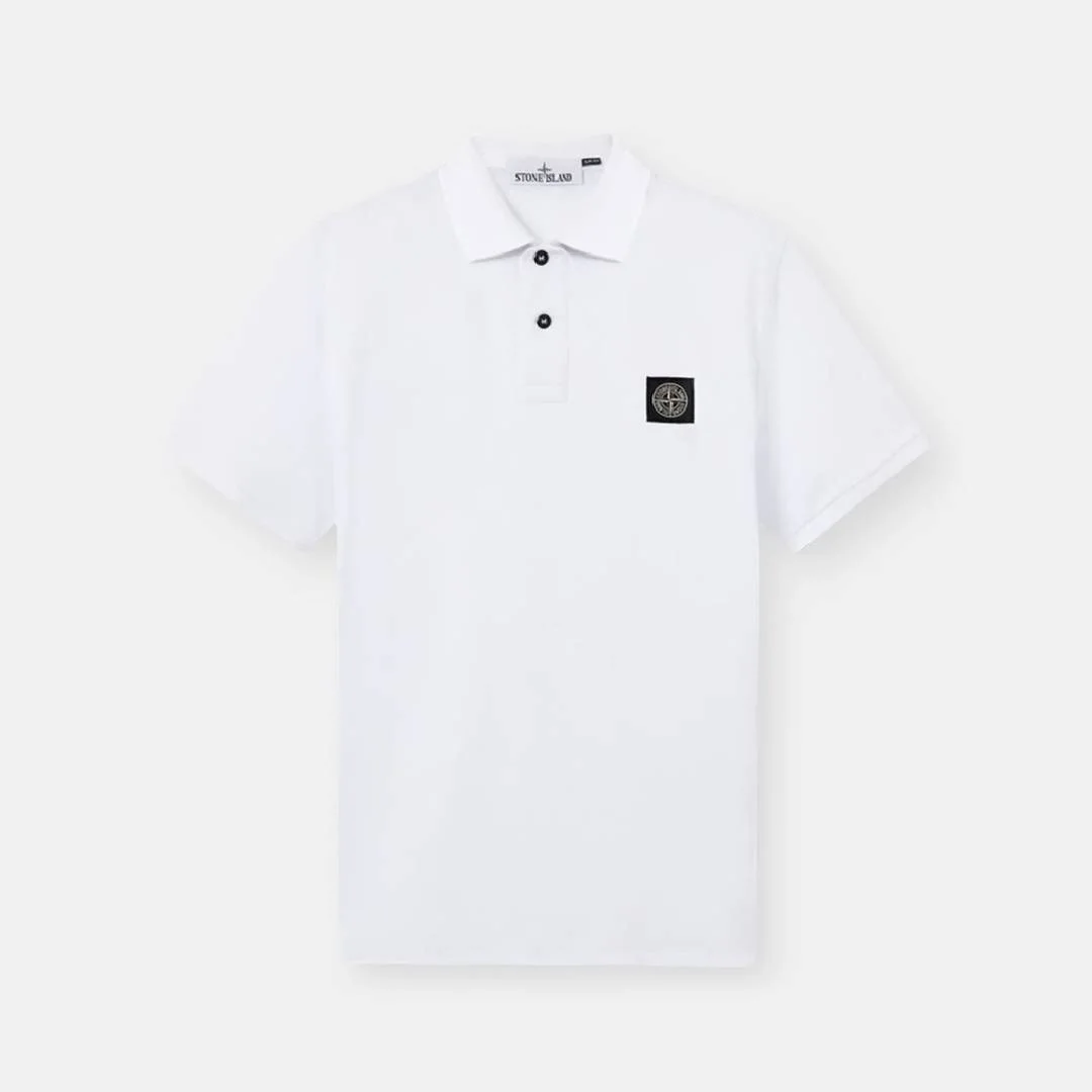 Мужское поло Stone Island Slim Fit Short-sleeve With Compass Patch, белый