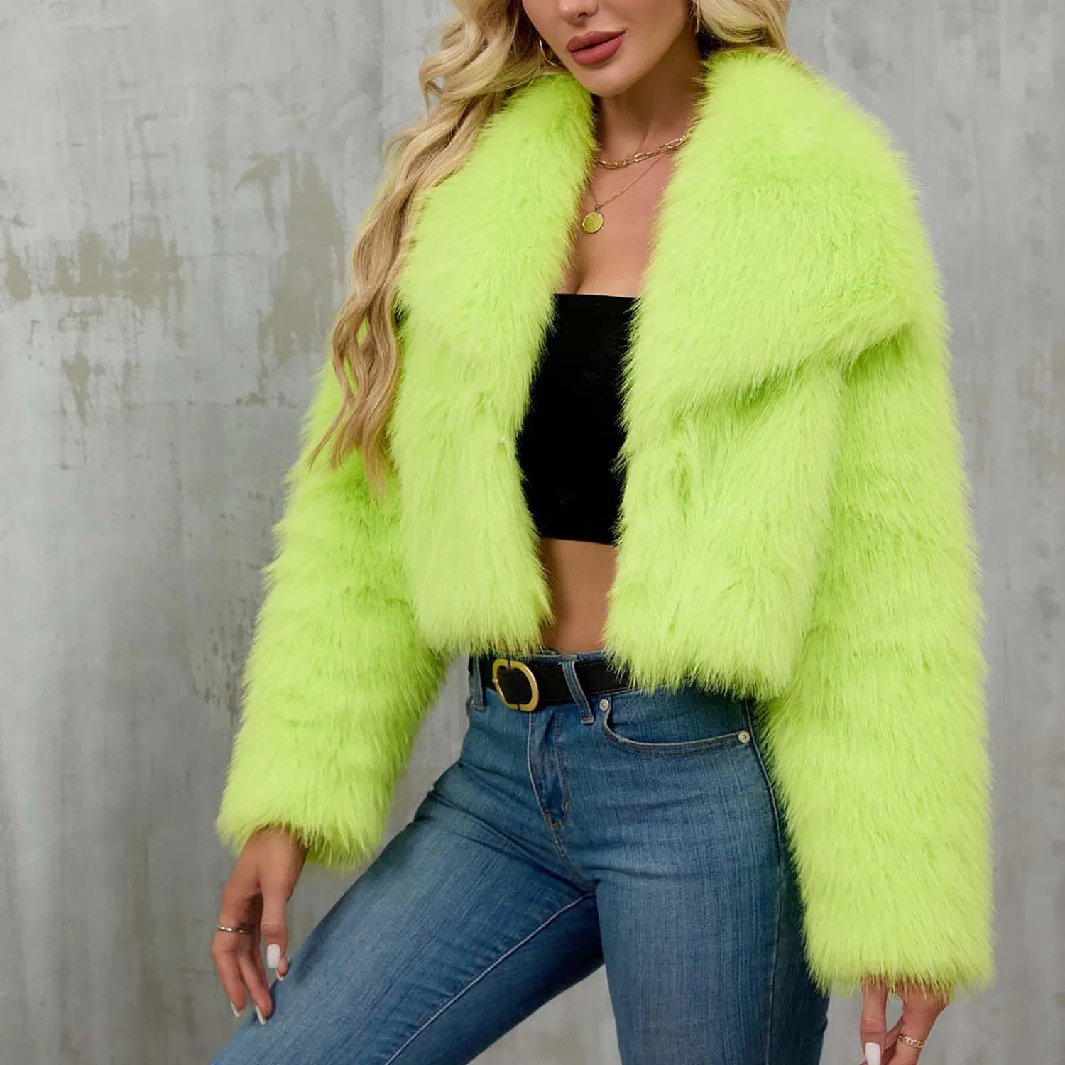 Женское пальто из искусственного меха с длинным рукавом, с принтом, модель Faux Fur Jackets, B verde — фото 3