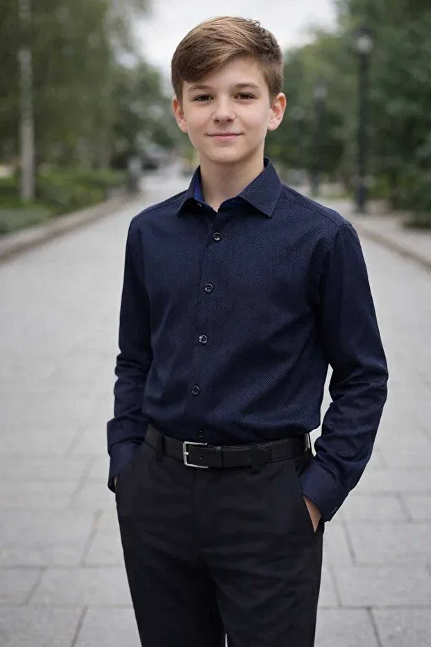 Детская рубашка для мальчиков с длинным рукавом Dobby Gs Tekstil, Navy Blue