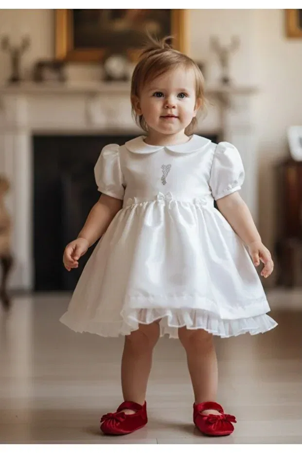 Детское платье для девочек короткий рукав Mevlüt Birthday Dress Andywawa, Ecru