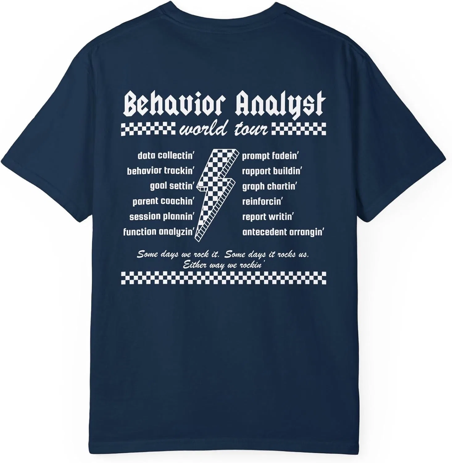 Женская футболка с принтом Behavior Analyst World Tour Comfort Colors, True Navy — фото 2