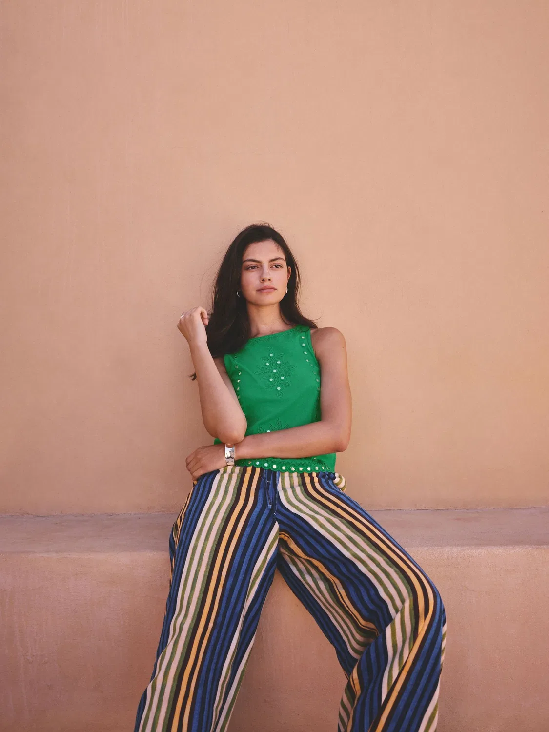 Брюки широкие Next Blue/Yellow Stripe Linen Blend Wide Leg, сине-желтая полоска — фото 4