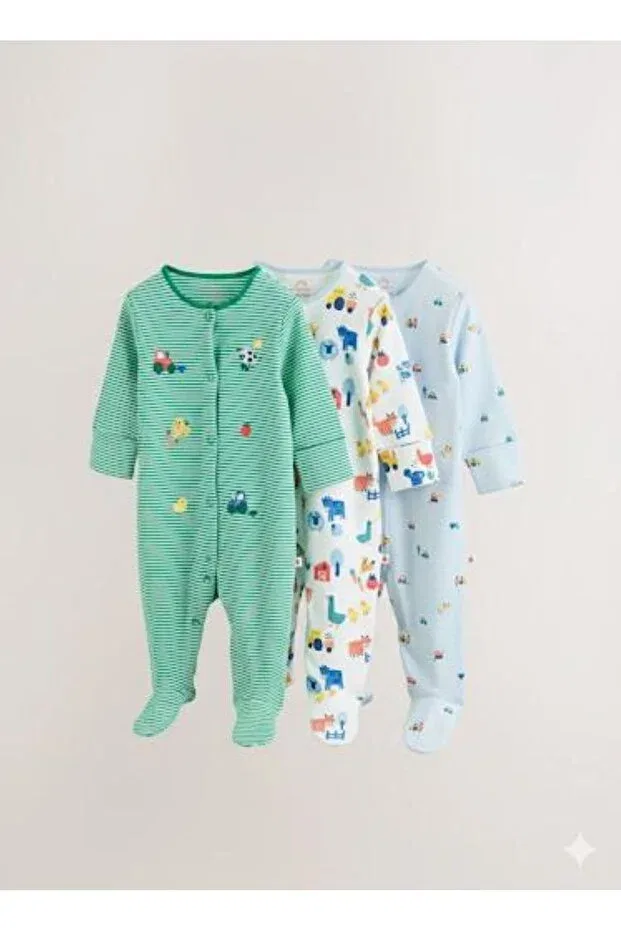 Детский для девочек комбинезон с принтом Cotton Piece Green Hayven Patterned 3-Piece Jumpsuit Set Next Baby, Multicolor