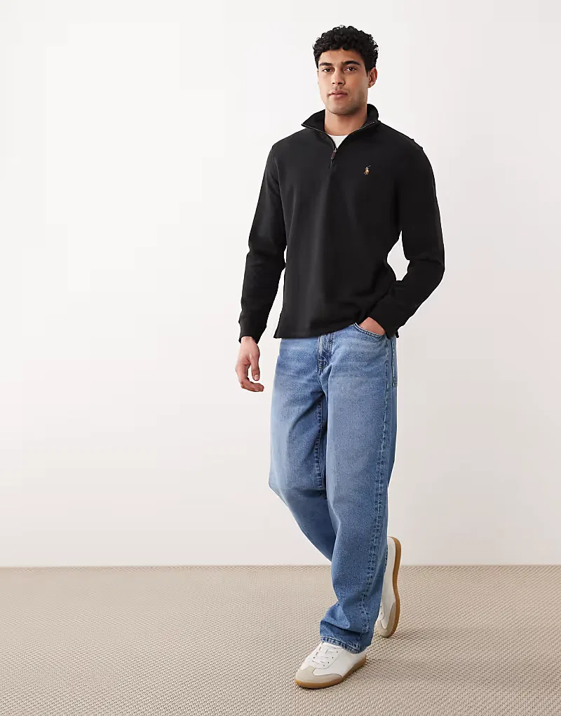 Толстовка Polo Ralph Lauren Icon Logo Estate Rib Quarter Zip, черный — фото 3
