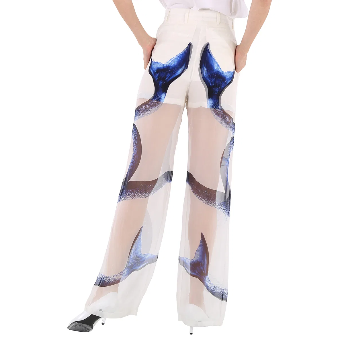 Брюки женские с принтом русалочий хвост Mermaid Tail Print Mulberry Silk Burberry, White Ip Pattern — фото 3