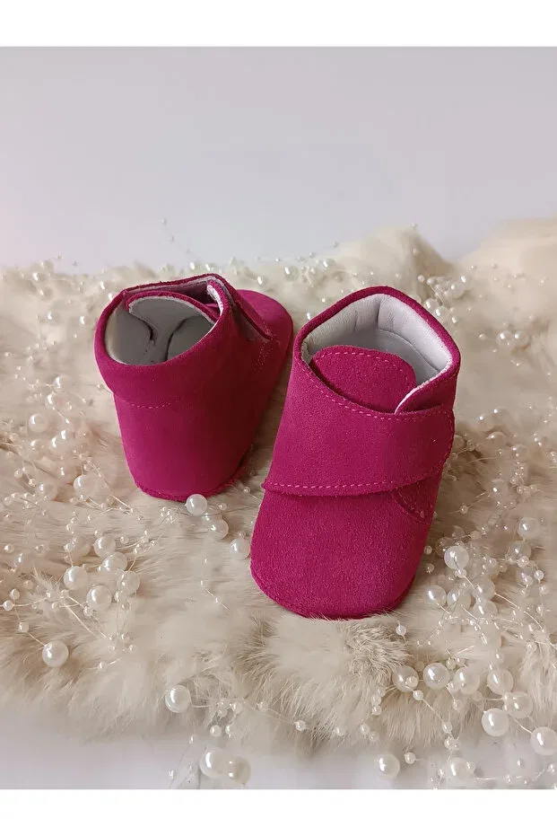 Детские ботиночки для новорожденных кожаные на липучке Hodore, Fuchsia — фото 2