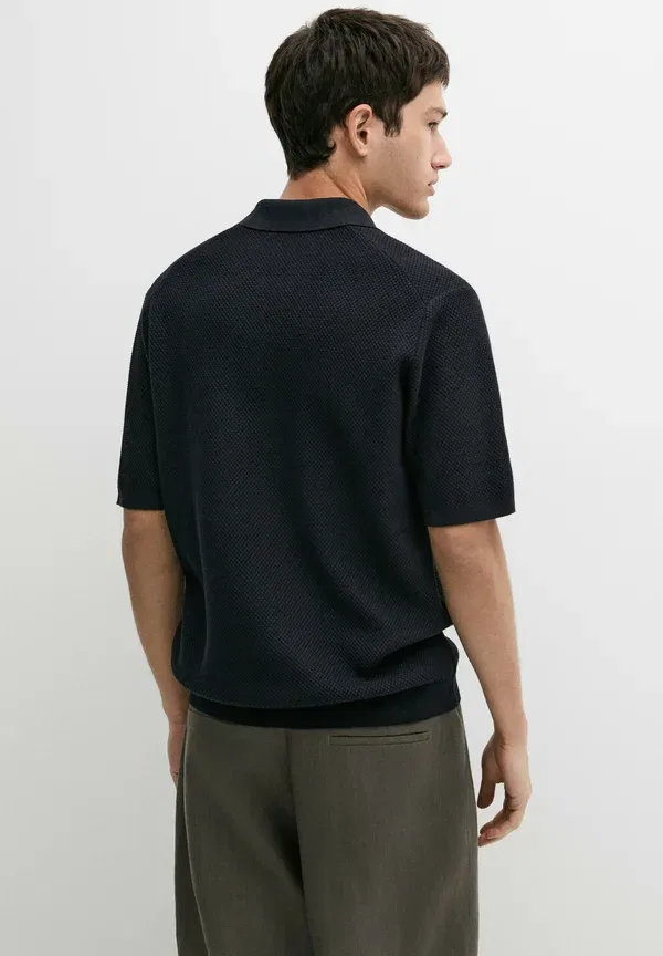 Футболка поло из хлопка Polo shirt Massimo Dutti, крапчатый темно-синий — фото 3