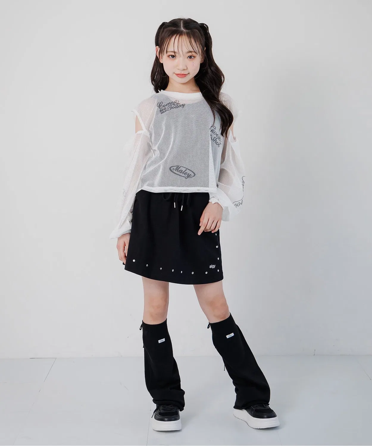 Детский комплект из лонгслива с сеткой и топа без рукавов, модель Mesh Long T & Tank Set, algy, Off White — фото 3