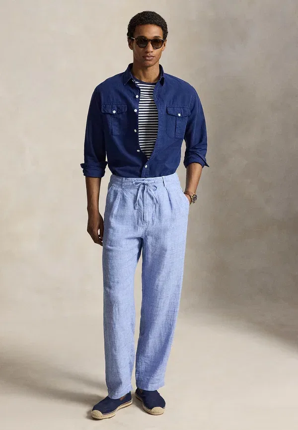 Брюки из 100% льна Lateef relaxed fit Polo Ralph Lauren White, белый/синий — фото 2