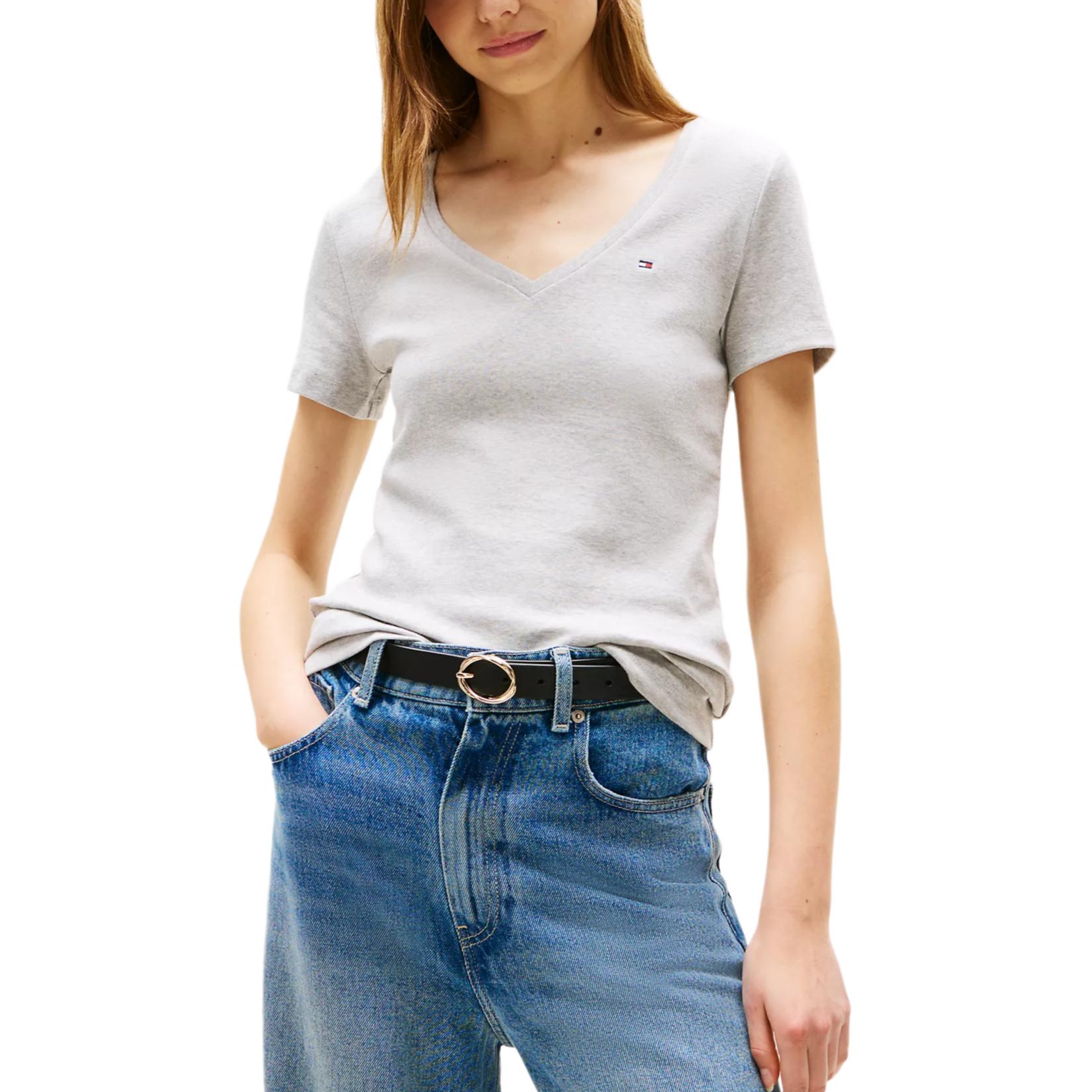 Футболка Tommy Hilfiger SS24 Set in Sleeve Women's, светло-серый — фото 3