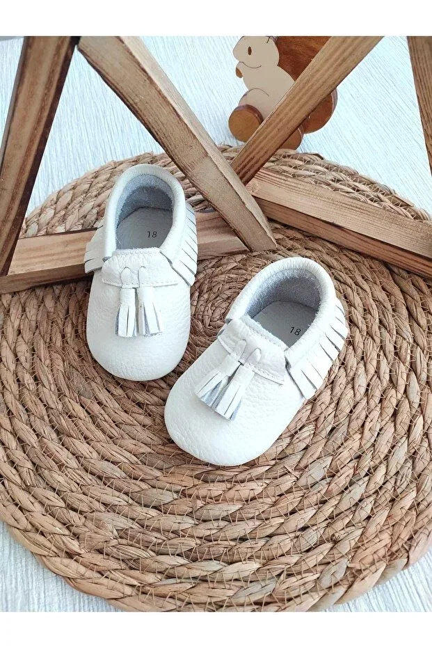 Детские мокасины для новорожденных из натуральной кожи King model Minibiri, White