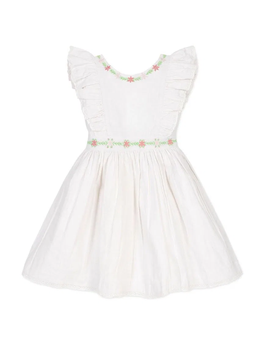 Платье-сарафан с рюшами и вышивкой, модель Ruffle Jumper Hope & Henry, White With Embroidery