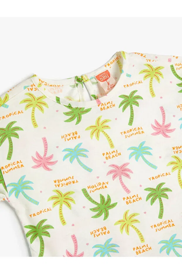 Детская футболка с принтом Palm Tree Printed Koton, Ecru Patterned — фото 3