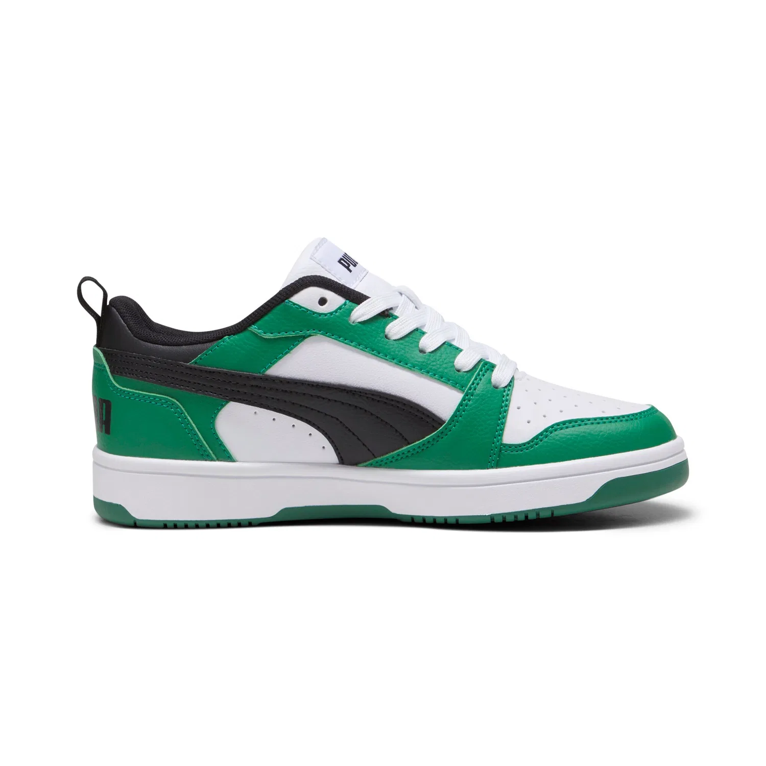 Детские ретро-кроссовки с перфорацией PUMA, White/Black/Green — фото 3