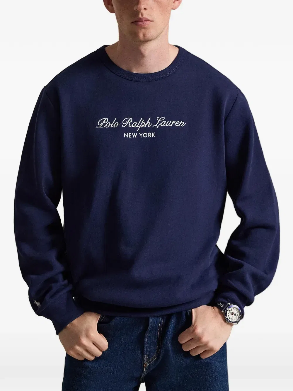Свитшот с круглым вырезом и вышитым логотипом Polo Ralph Lauren, синий — фото 2