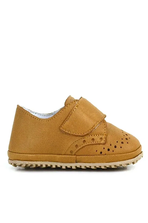Детские пинетки из натуральной кожи на липучке Hapshoe, Tan Color — фото 3