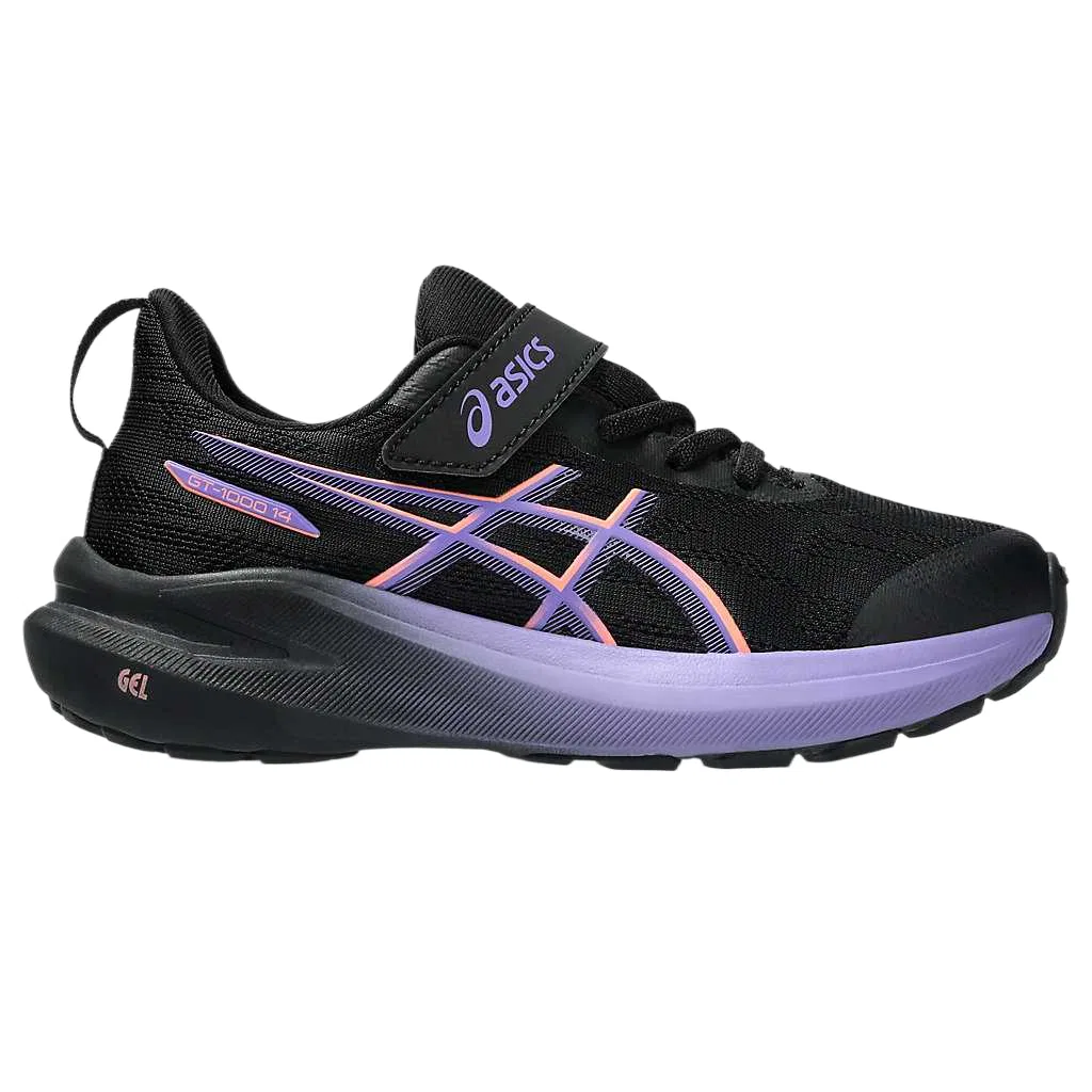 Детские кроссовки для бега с сетчатым верхом ASICS GT 1000 14, Black/Sunshine Coral Orange — фото 3