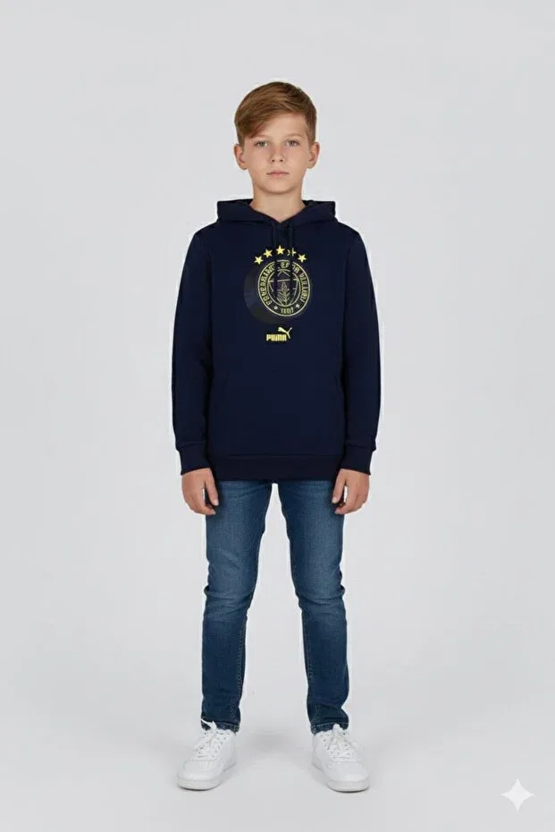 Детское худи для девочек с принтом Fenerbahçe, Navy Blue