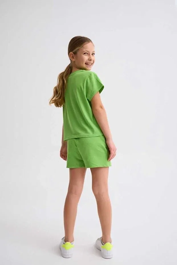 Детские шорты для девочек органические с двумя карманами Basics Therecolor, Green — фото 2