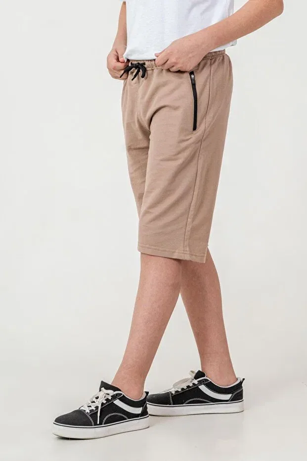 Детские шорты для мальчиков хлопковые Zippered 2-strap boys' shorts Mışıl Kids, Beige — фото 4
